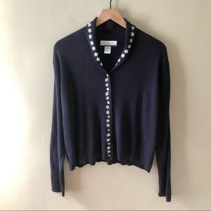 VINTAGE Embroidered Floral Ribbed Cardigan